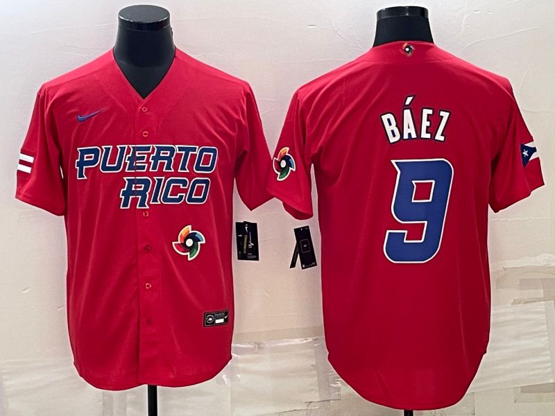 Men 2023 World Cub #9 Baez Red Nike MLB Jersey8->more jerseys->MLB Jersey